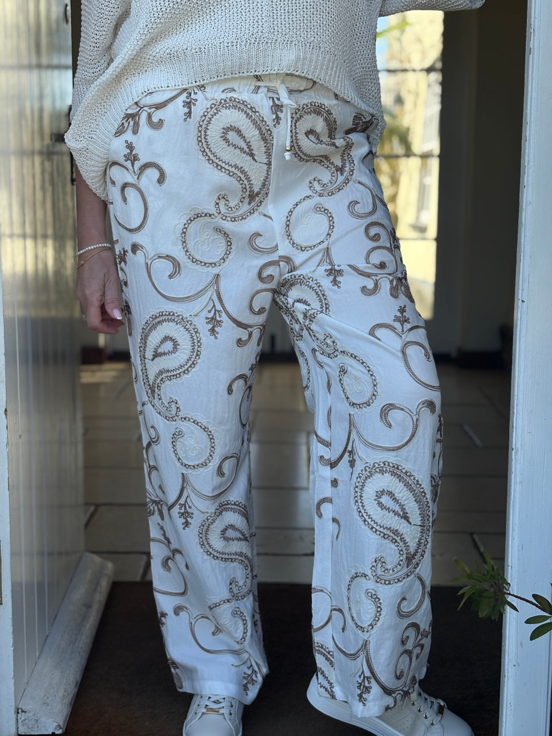 Embroidered Paisley Trousers - Malissa J | Latte