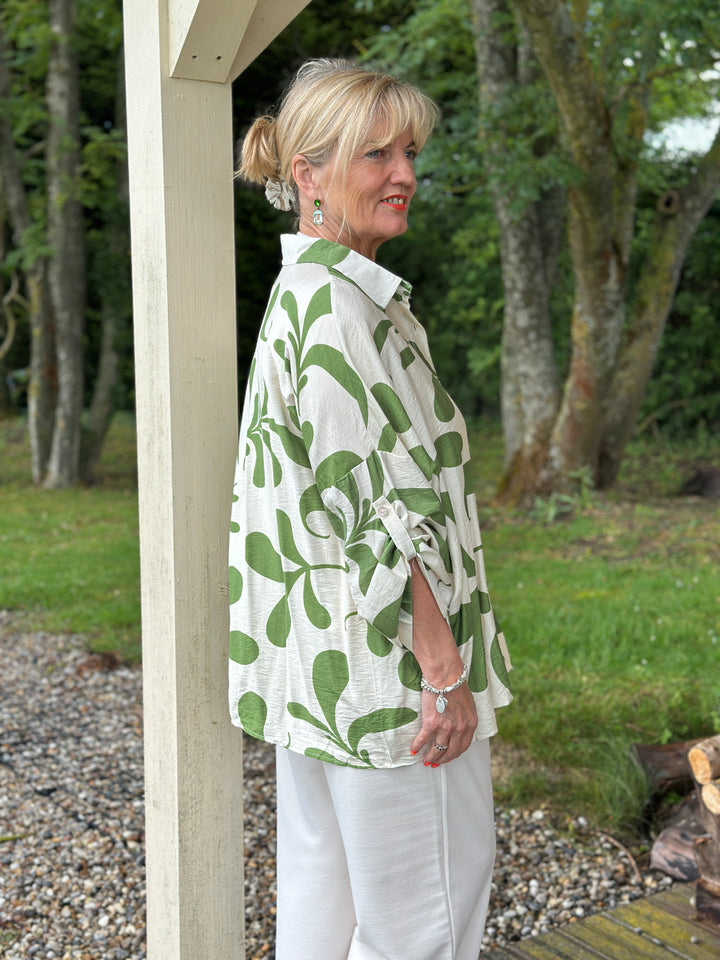 Abstract Leaf Motif Shirt | Khaki