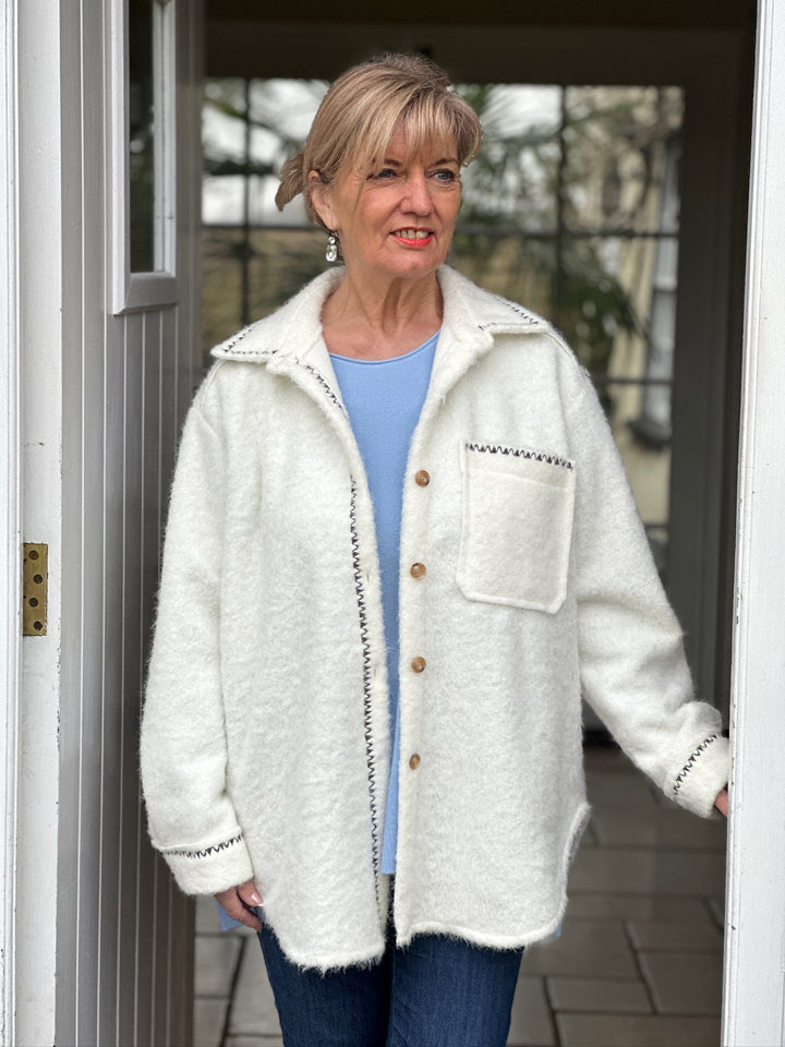 Stitch Detail Cosy Shacket | Cream - Mandy's Heaven 
