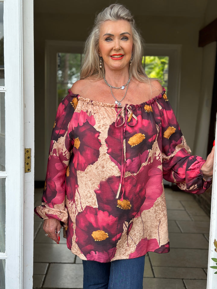 Floral Bardot Top | Plum
