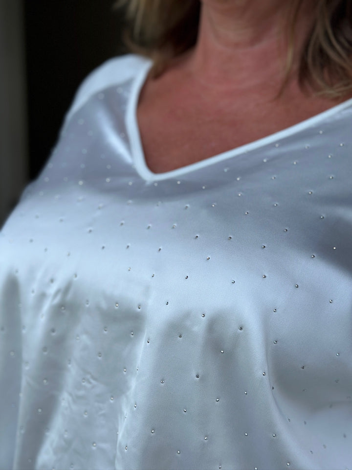 Studded Satin-Feel Front Top - Malissa J | White