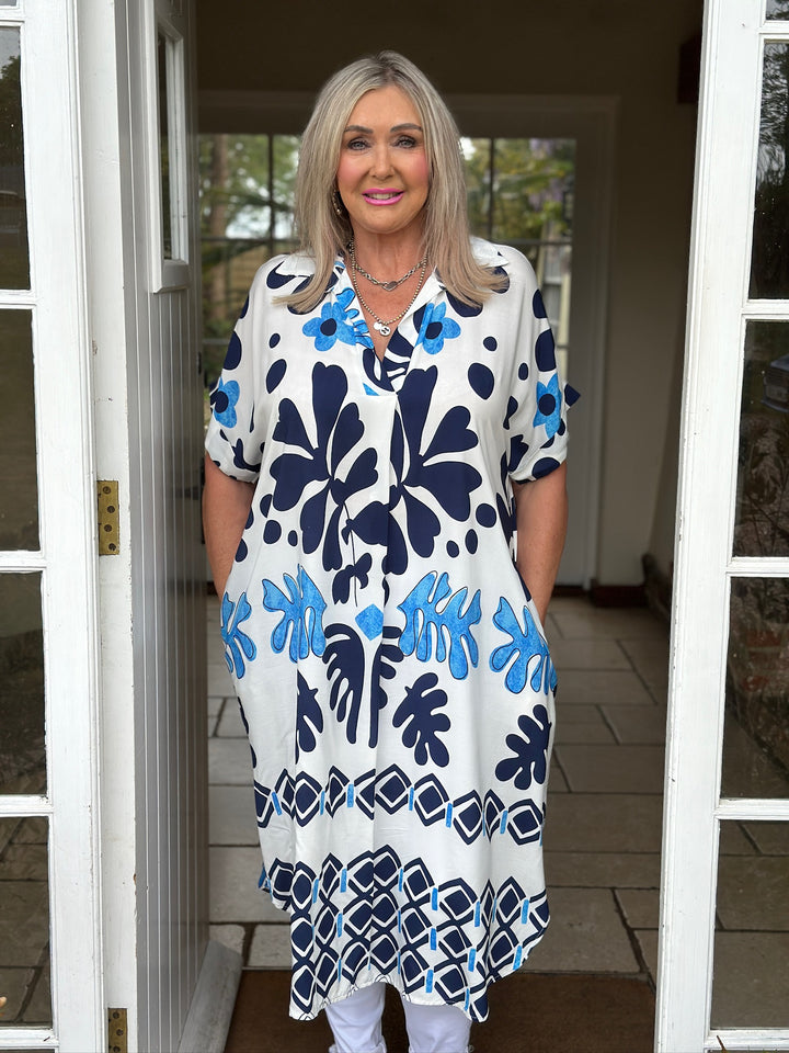 Abstract Print Tunic Dress | Ocean Blue