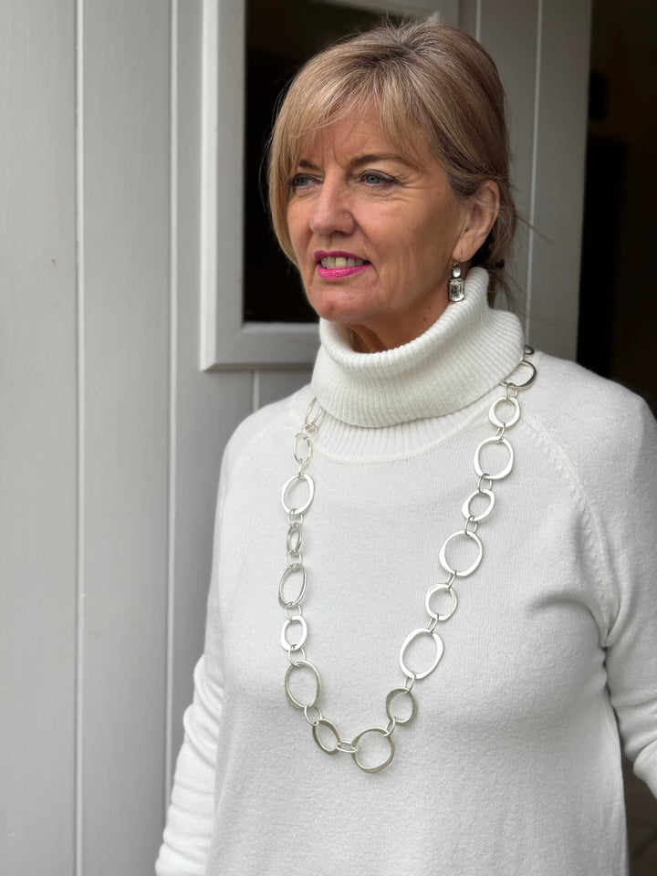 Long Large Rings Chain Necklace Silver