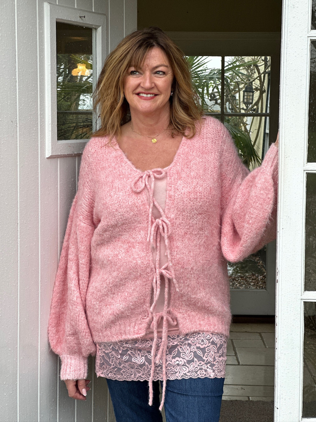 Tie Front Knit Cardigan | Dusky Pink