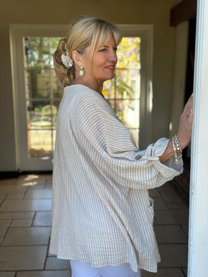 Urban Stripe Linen Top | Beige
