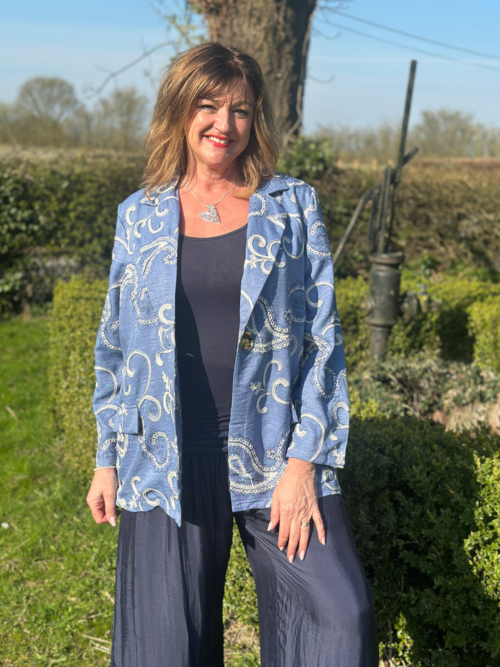 Embroidered Paisley Blazer - Malissa J | Blue