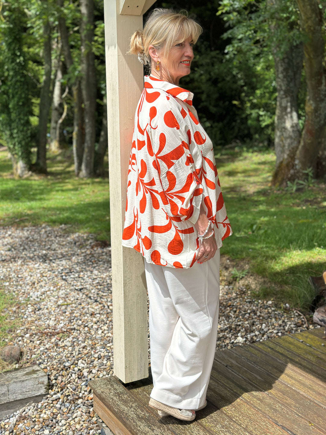Abstract Leaf Motif Shirt | Orange