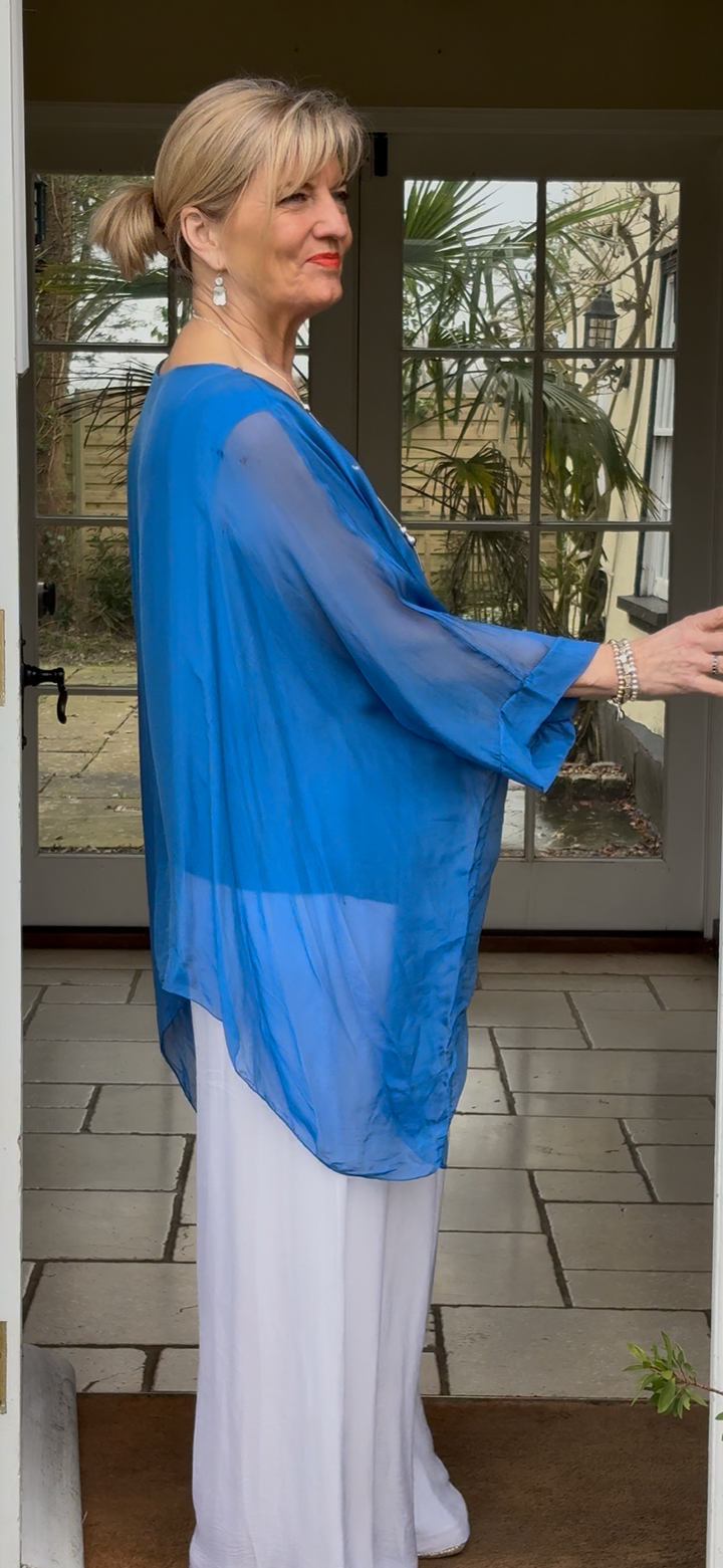 Mia Silk Blouse | Royal Blue - Mandy's Heaven 