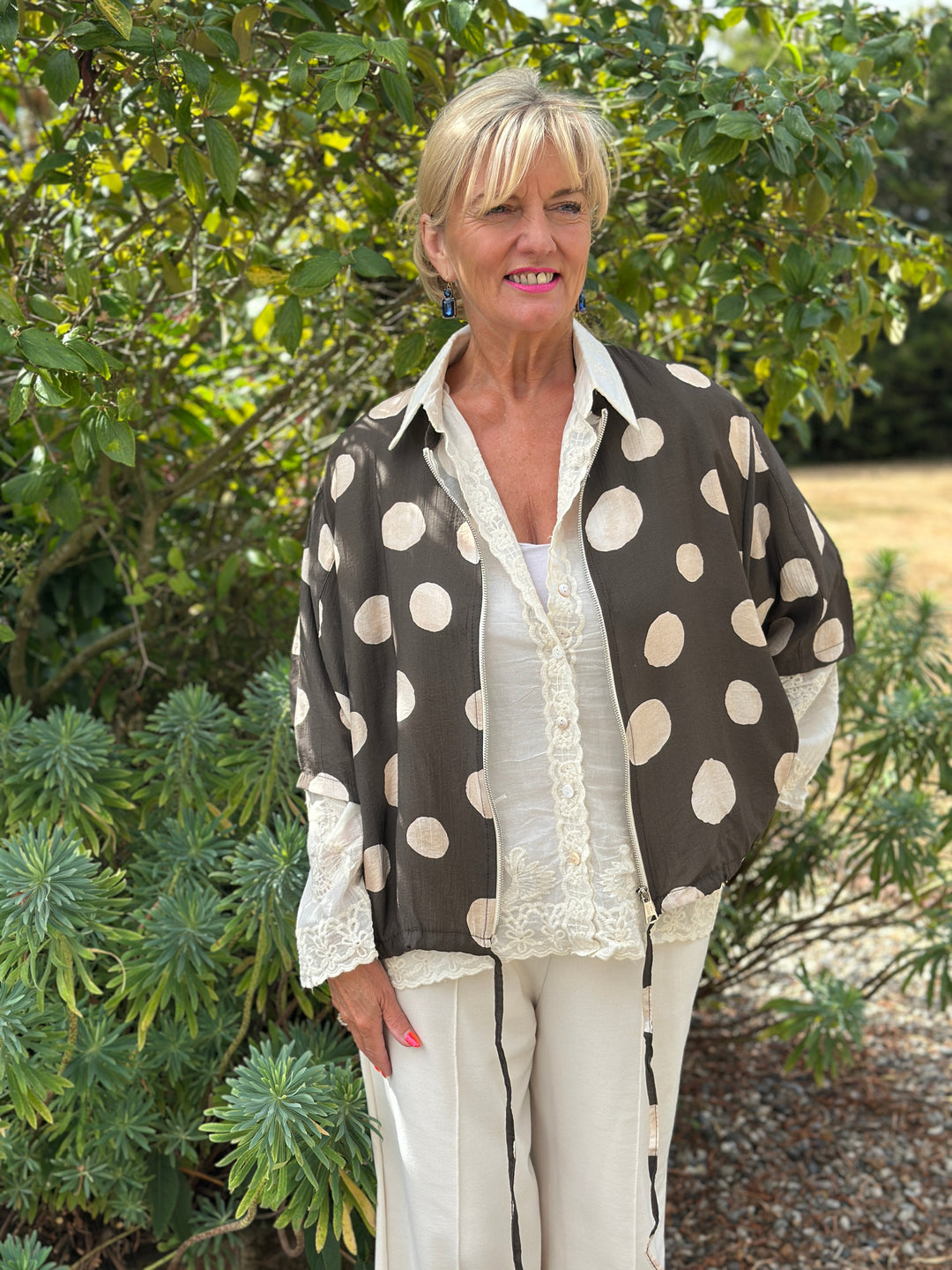 Polka Dot Zip Jacket | Dark Mocha