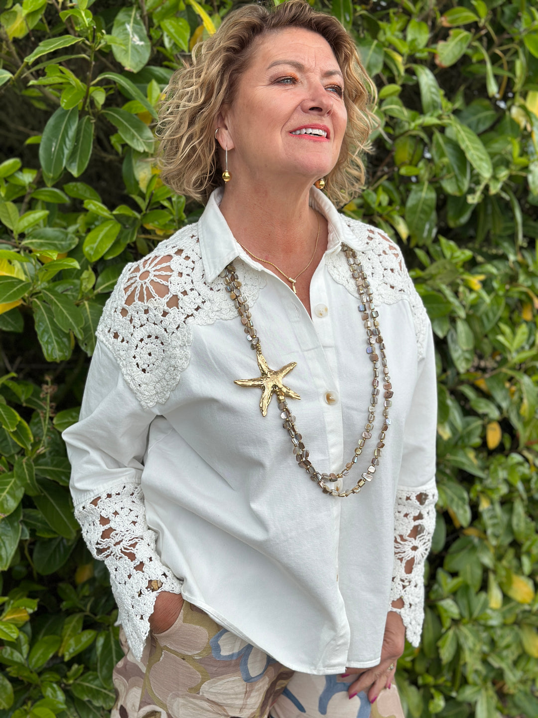 Crochet Detail Shirt | Off-White