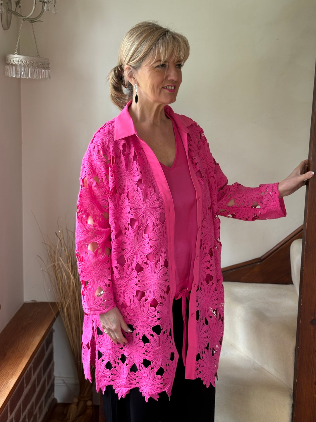 Daisy Lace Button Through Shirt Malissa J | Hot Pink - Mandy's Heaven 