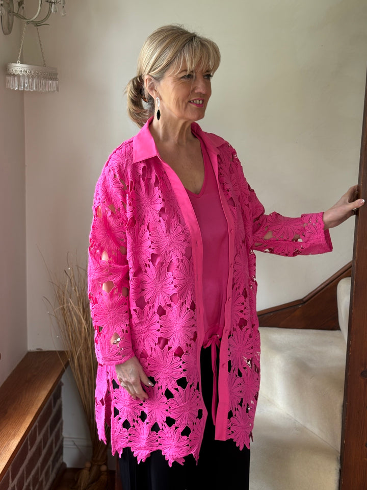 Daisy Lace Button Through Shirt Malissa J | Hot Pink - Mandy's Heaven 