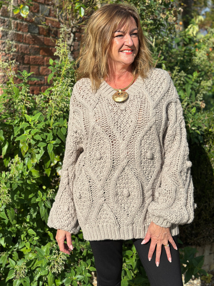 Bobble Cable Chunky Jumper| Taupe