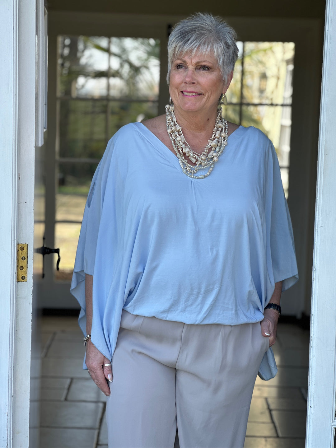 Floaty Cold Shoulder Blouse | Soft Blue