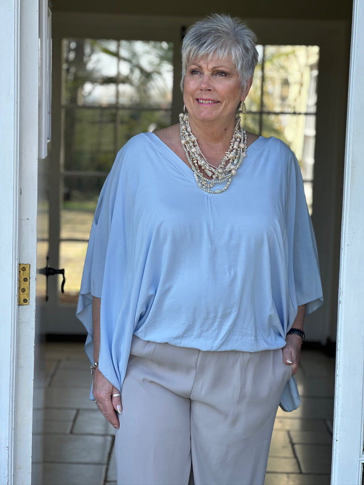Floaty Cold Shoulder Blouse | Soft Blue