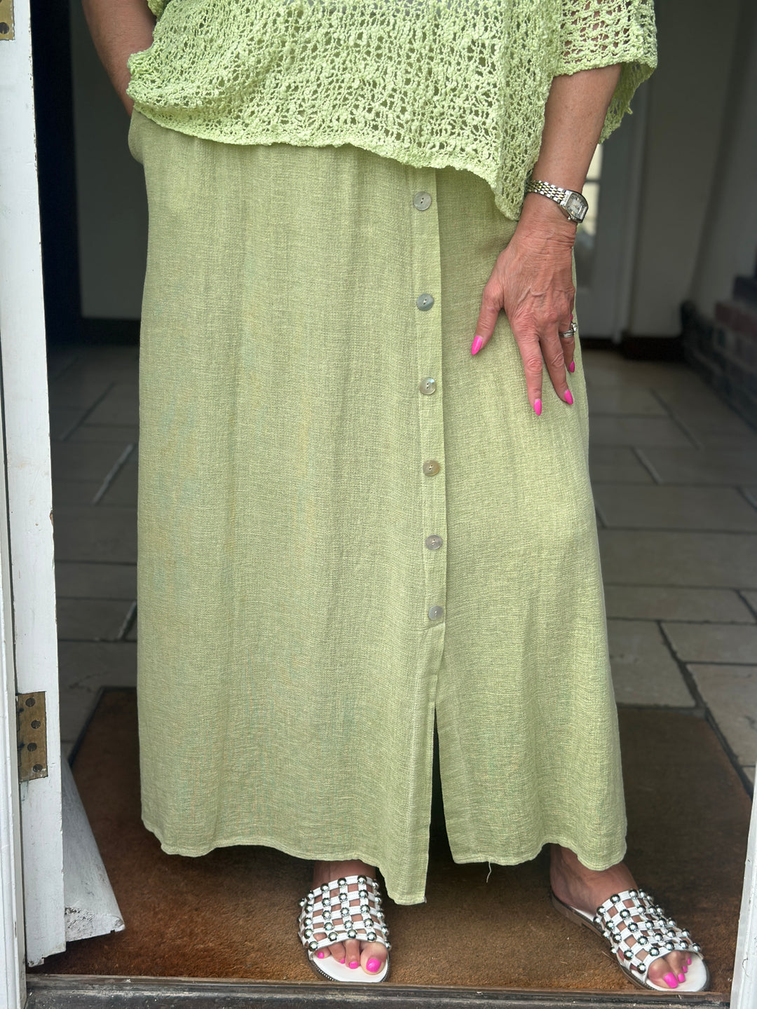 Button Detail Skirt | Lime