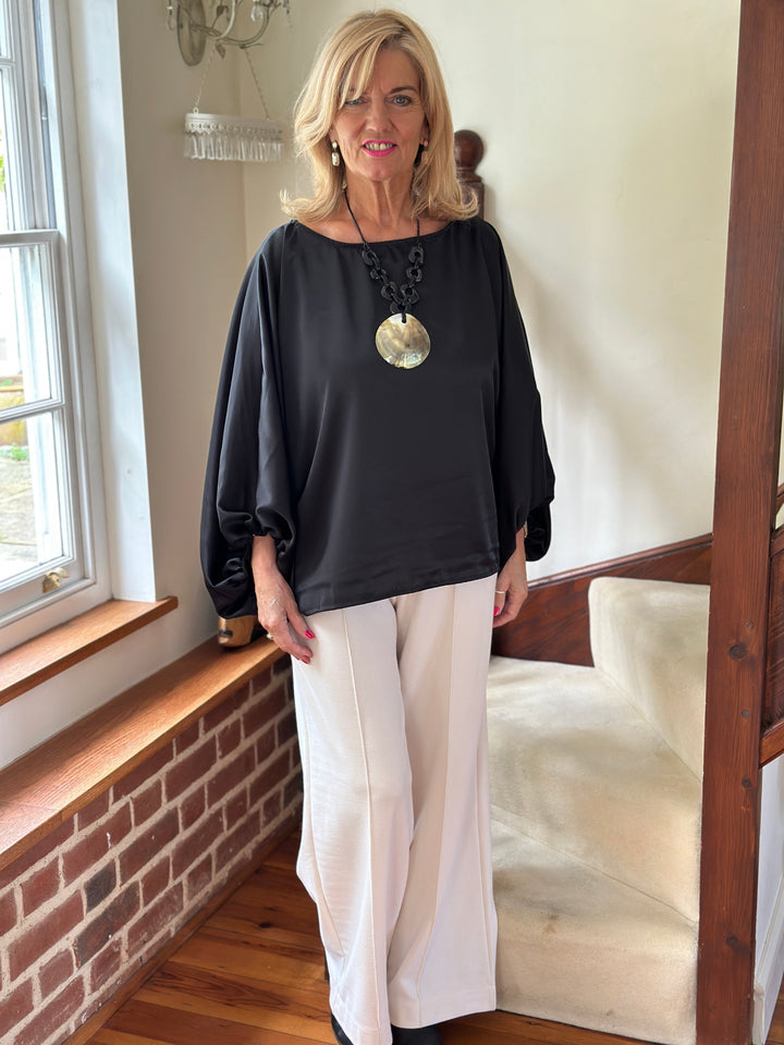 Satin Batwing Top | Black