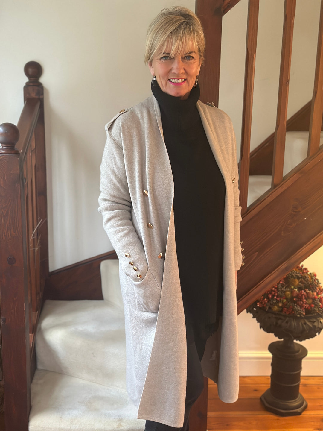 Button Detail Longline Jacket | Taupe