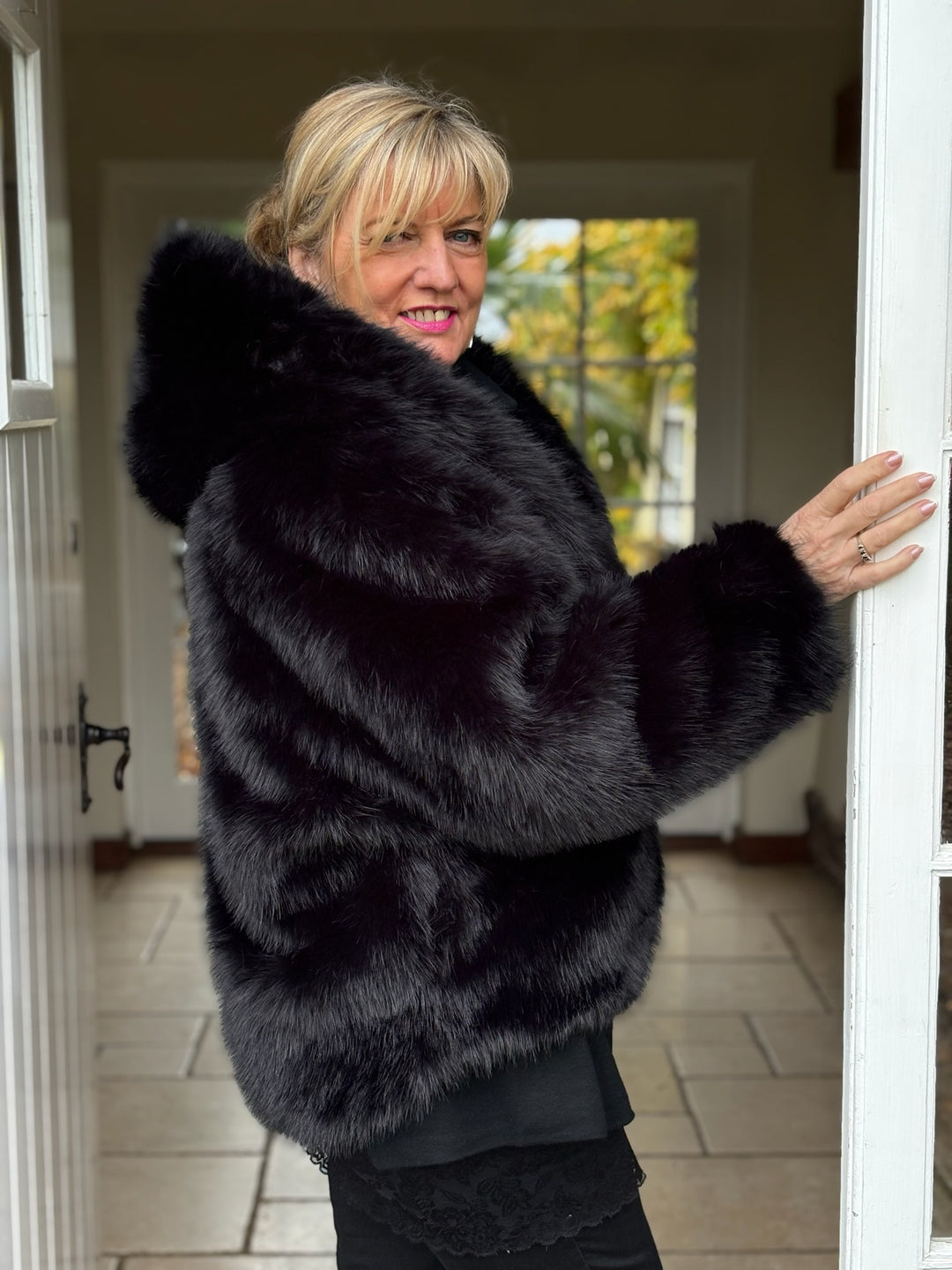 Faux Fur Hooded Jacket | Black