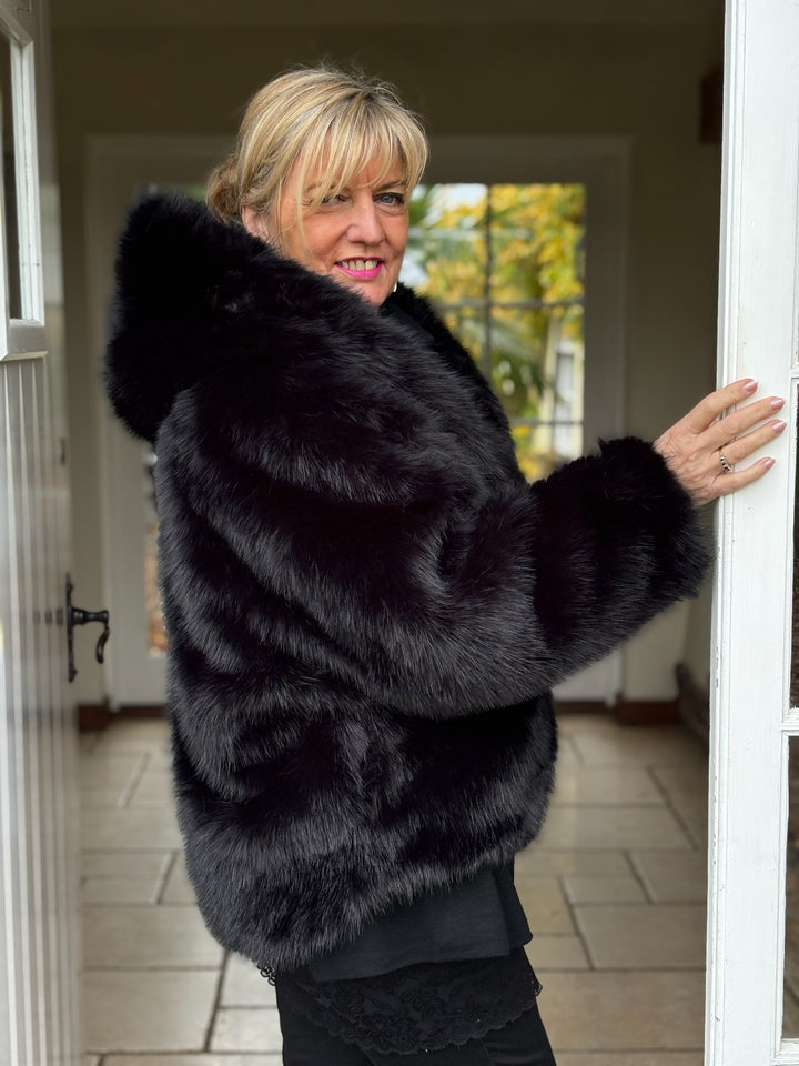 Faux Fur Hooded Jacket | Black