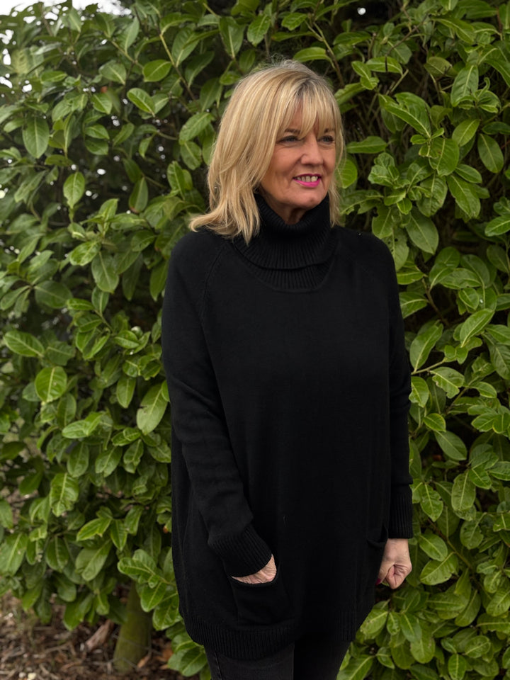 Pocket Roll Neck Jumper | Black