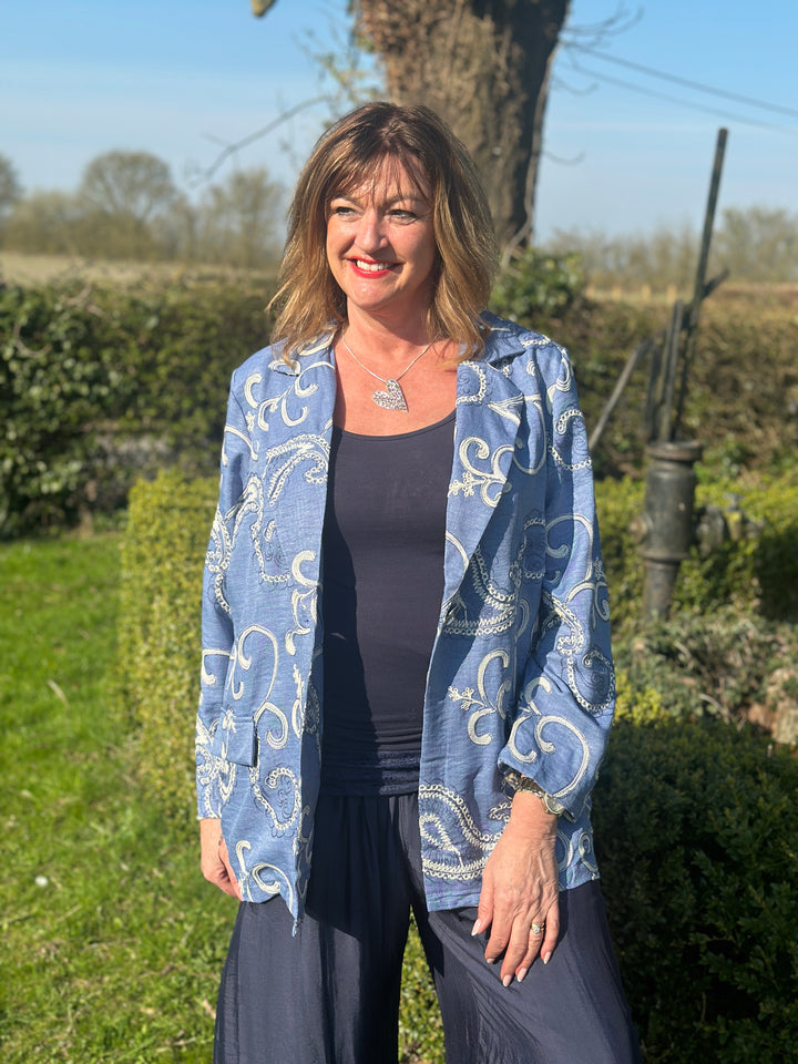 Embroidered Paisley Blazer - Malissa J | Blue