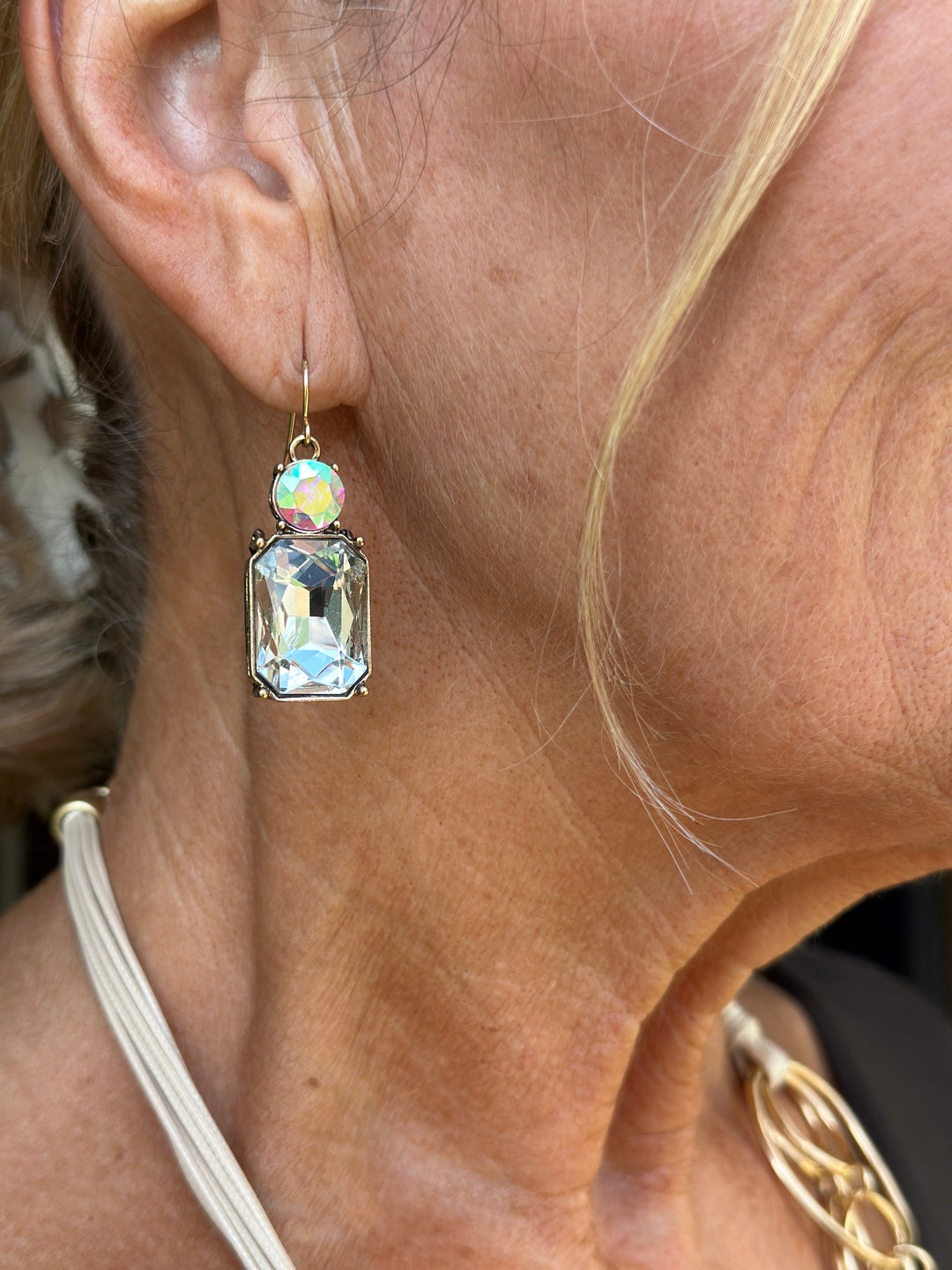 Hook Twin Gem Earrings | Clear