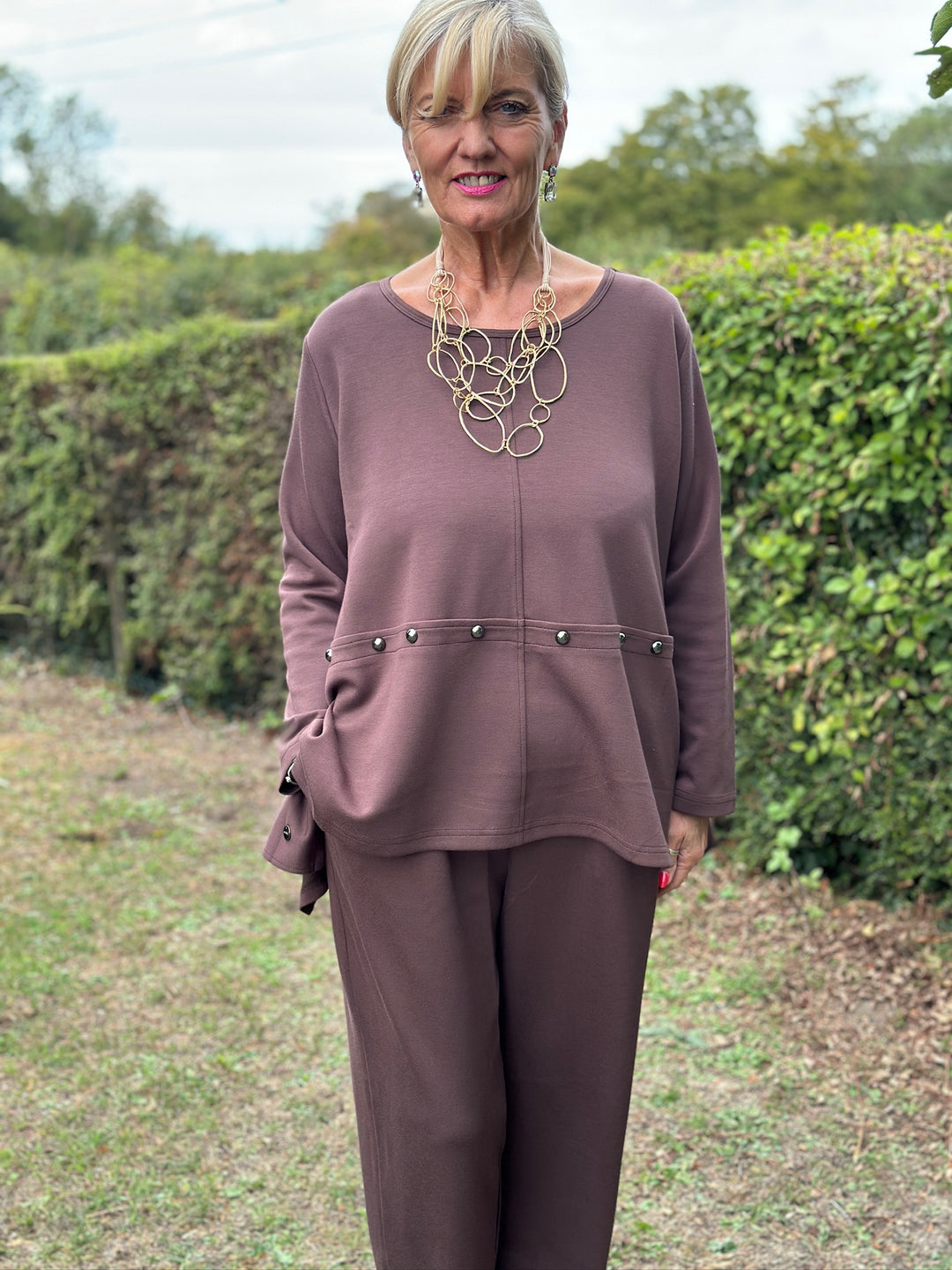 Studded Jersey Top - Malissa J | Chocolate Brown