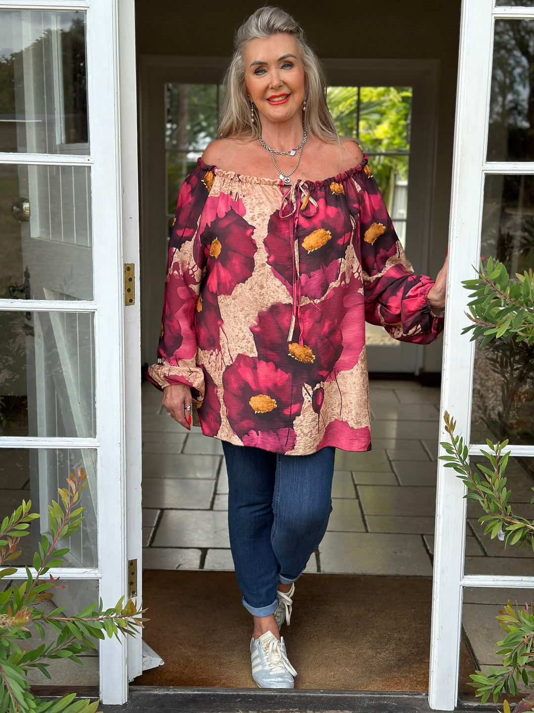 Floral Bardot Top | Plum