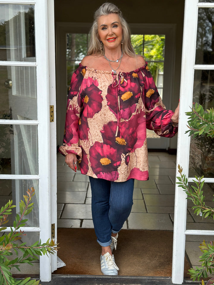 Floral Bardot Top | Plum