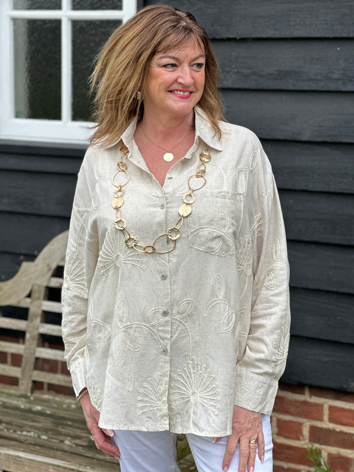 Linen Garden Design Shirt | Sand - Mandy's Heaven 
