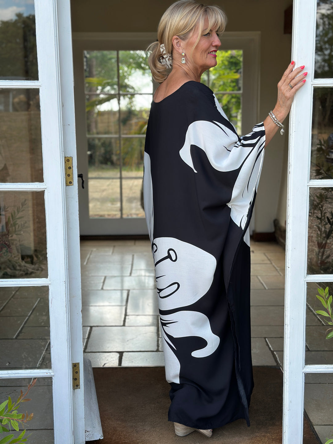 Lily Monochrome Kaftan Dress | Black & White
