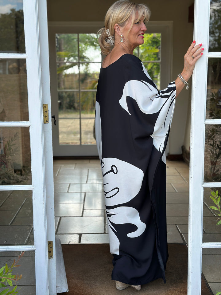 Lily Monochrome Kaftan Dress | Black & White