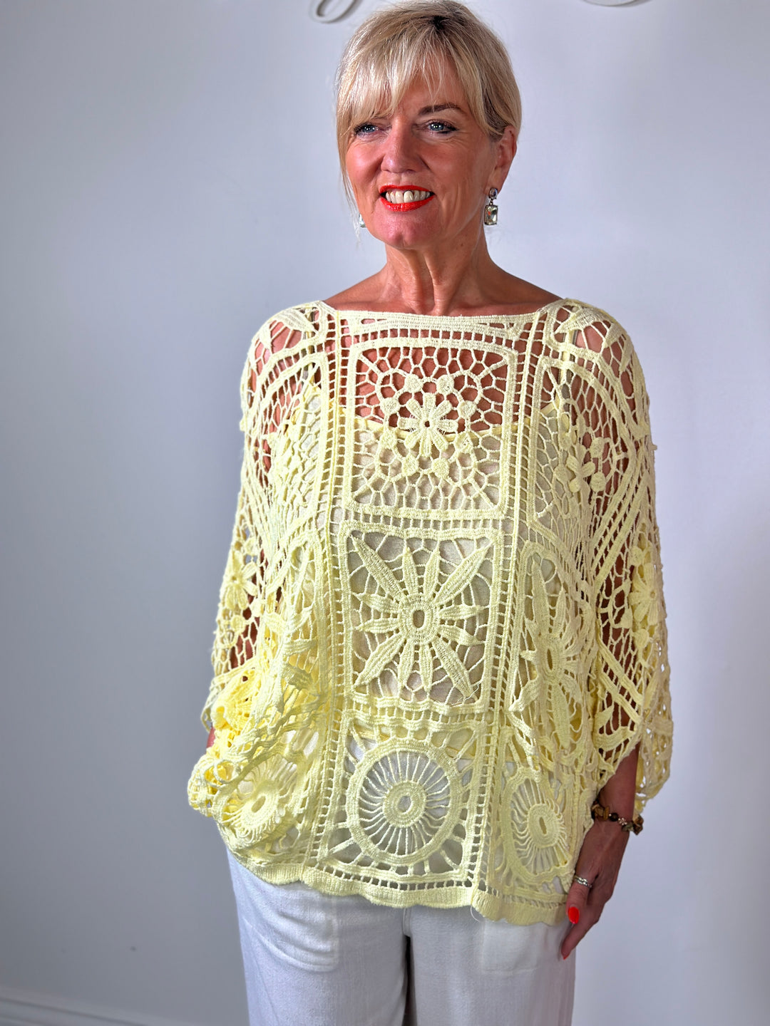 Floral Crochet Batwing Top | Lemon