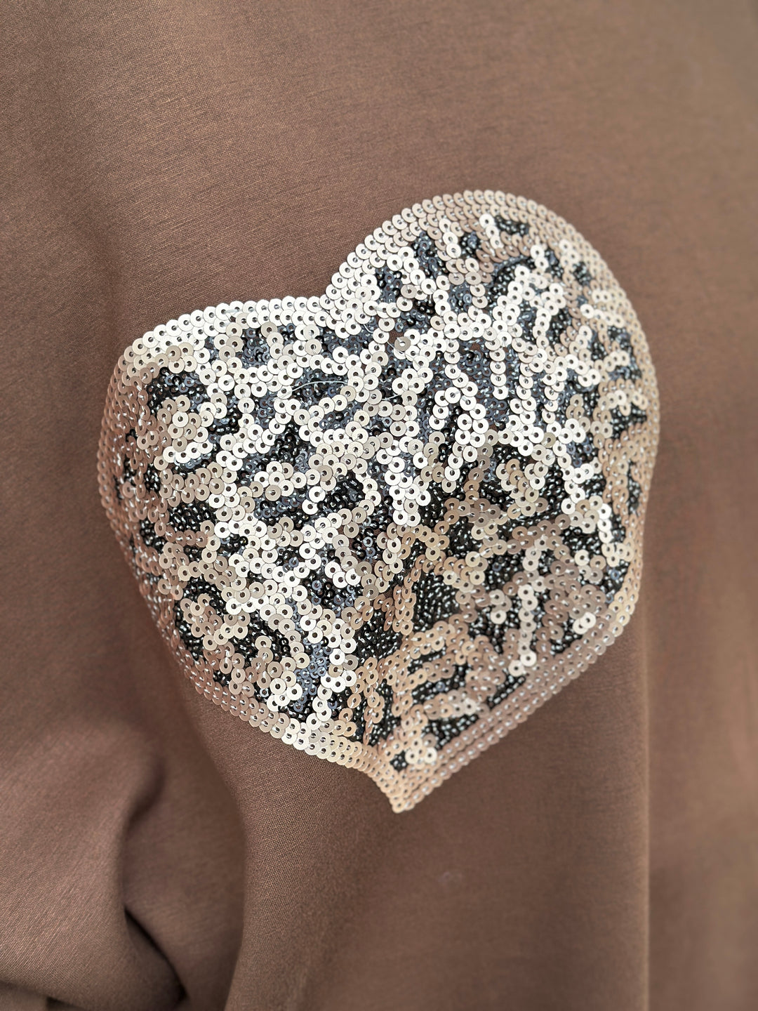 Batwing Sequin Heart Jumper | Brown