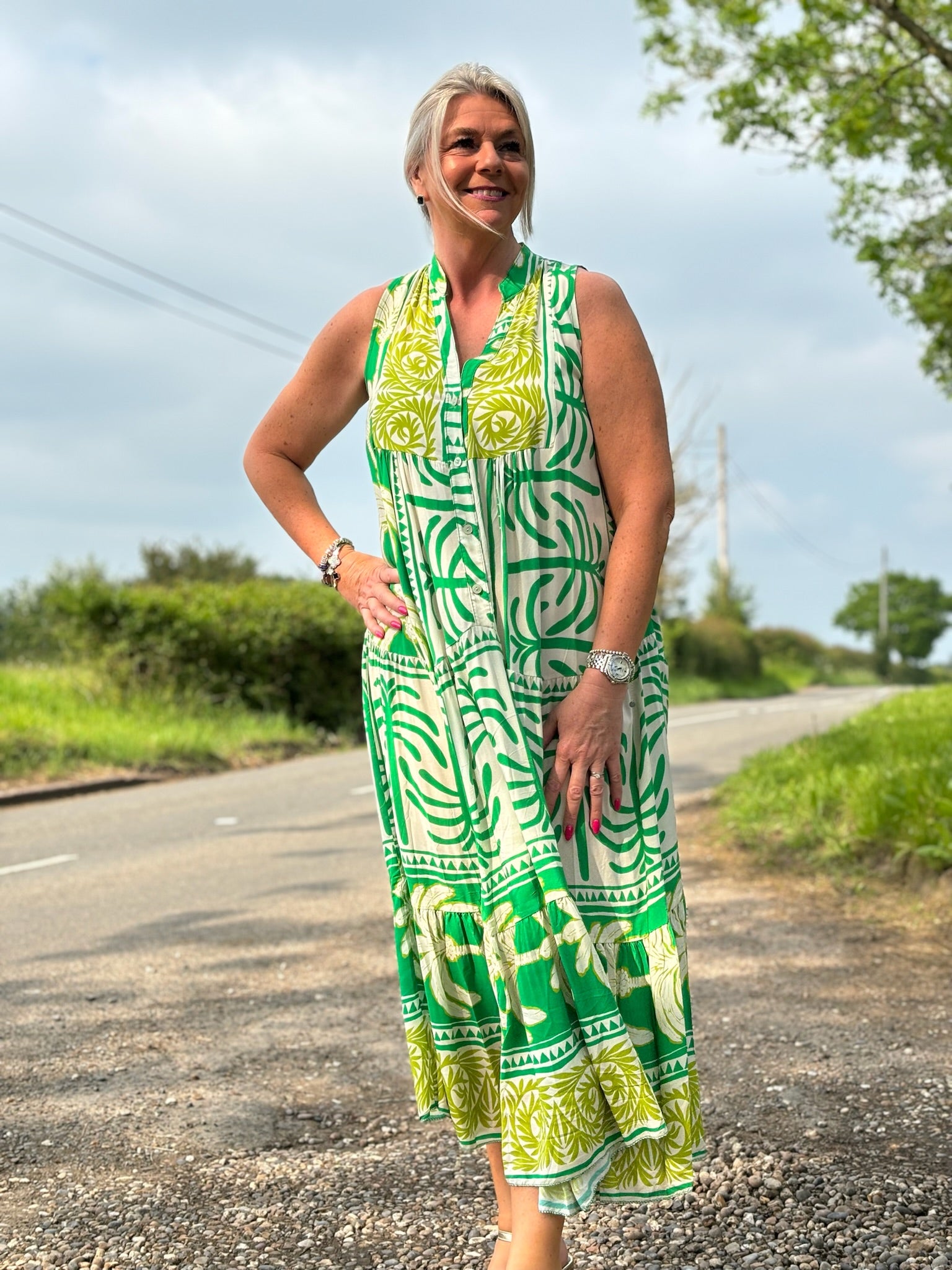 Green floaty dress online