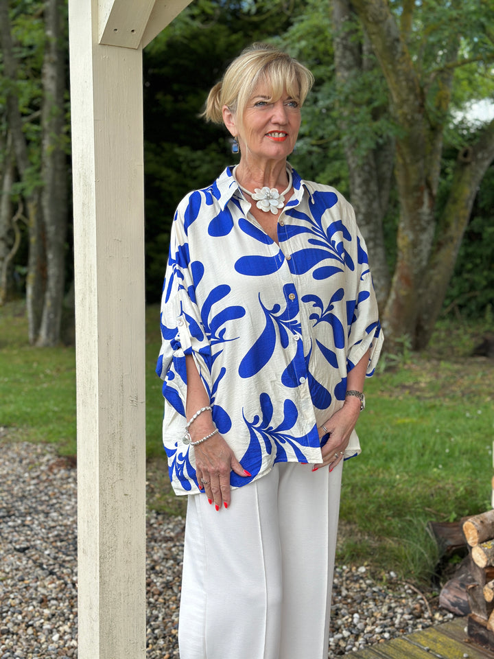 Abstract Leaf Motif Shirt | Royal Blue