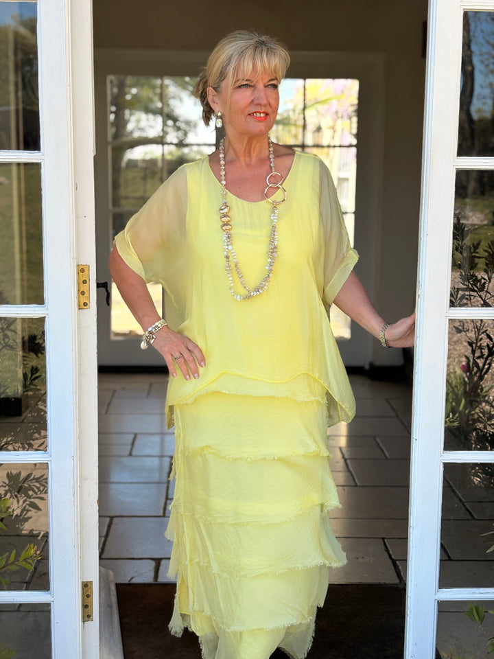 Silk Tiered Ruffle Dress | Lemon