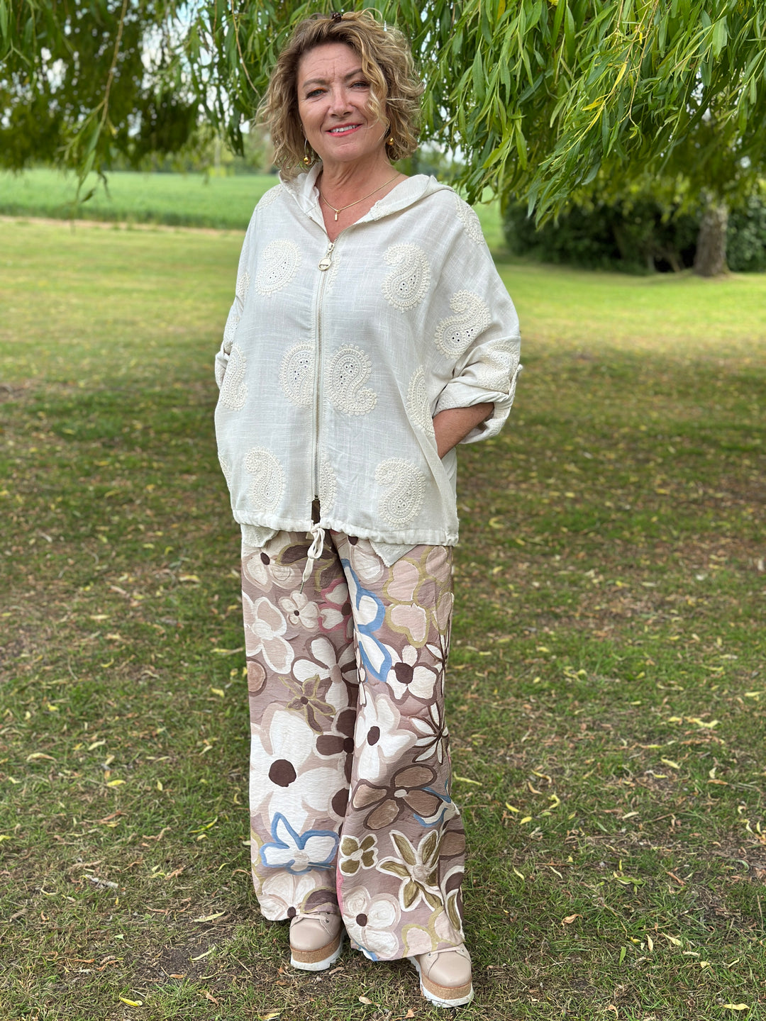 Crochet Floral Hooded Jacket | Natural