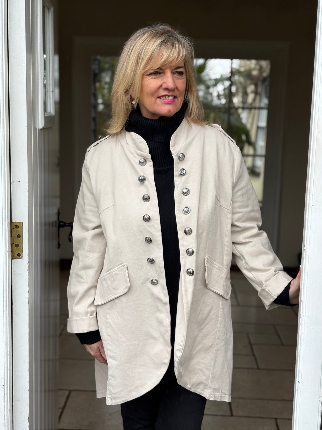 Button Front Military Style Jacket | Cream