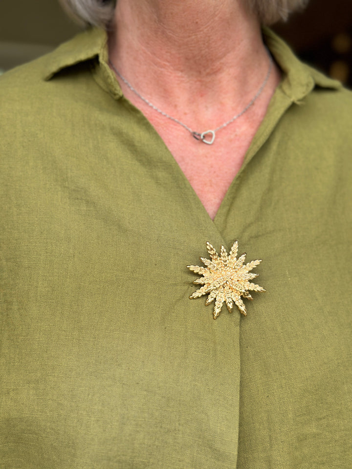Isla Linen Blend Top | Olive