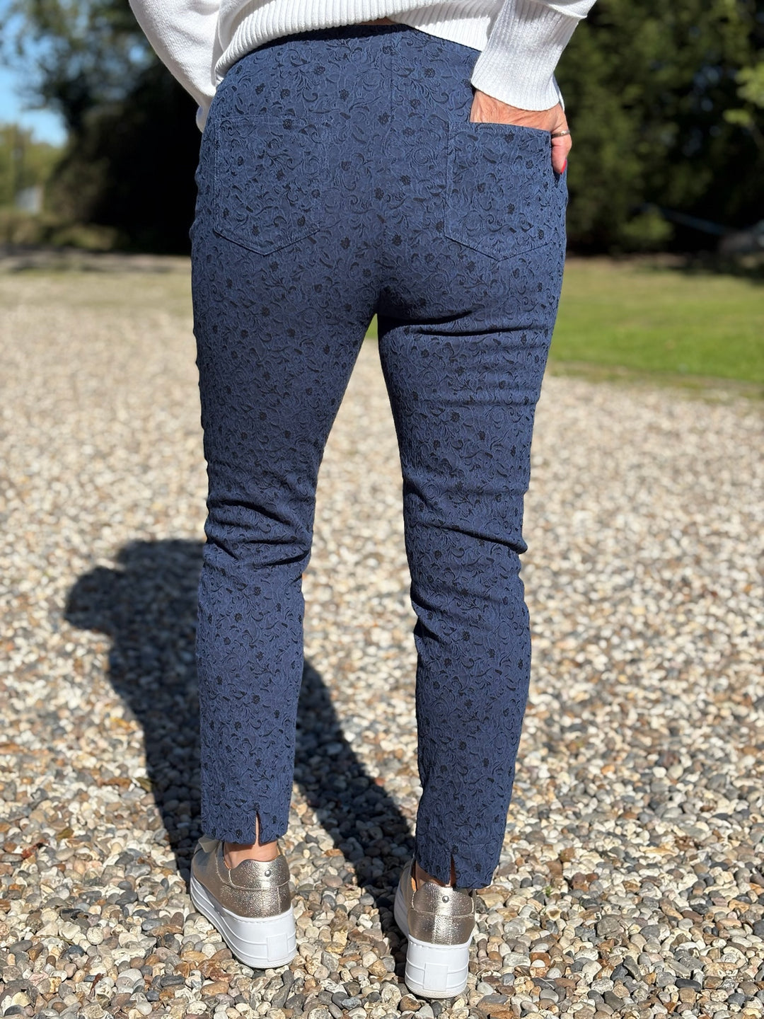 Pull Up Ankle Grazer Trouser - PINNS - 302CT | Sapphire Jacquard