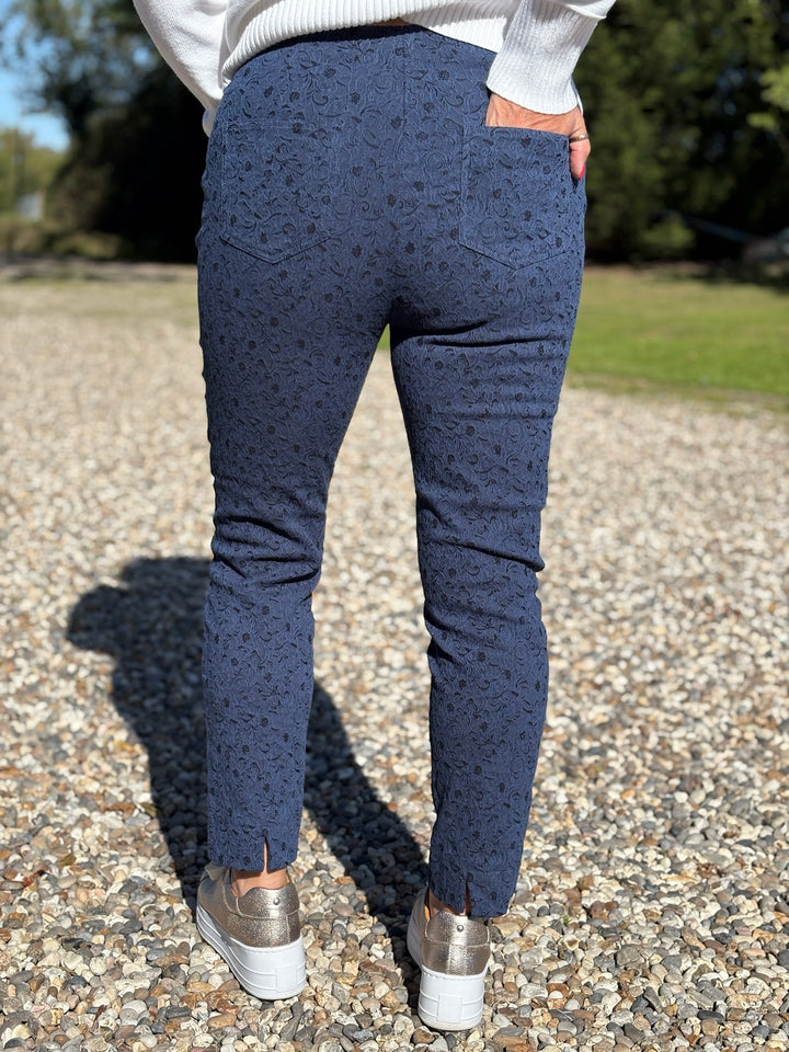 Pull Up Ankle Grazer Trouser - PINNS - 302CT | Sapphire Jacquard