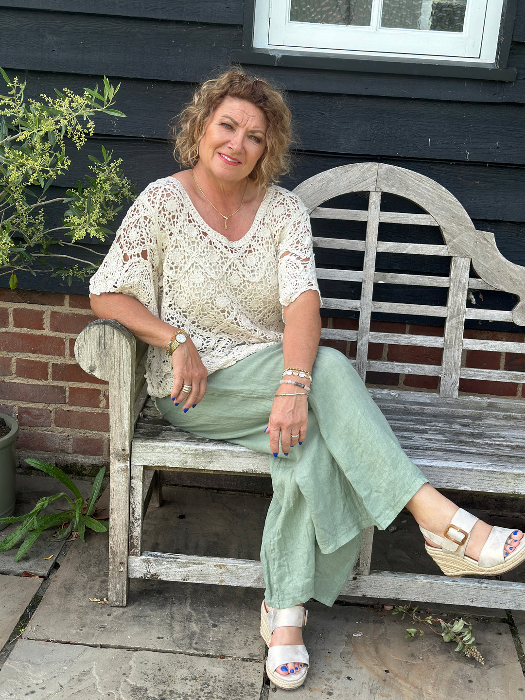 Wide Leg Linen Trouser | Khaki