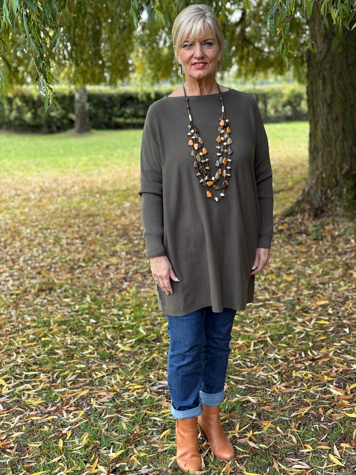 Button Back Lightweight Jumper | Khaki