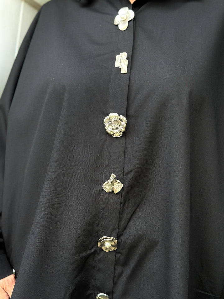 Silver Button Oversized Shirt - Malissa J | Black