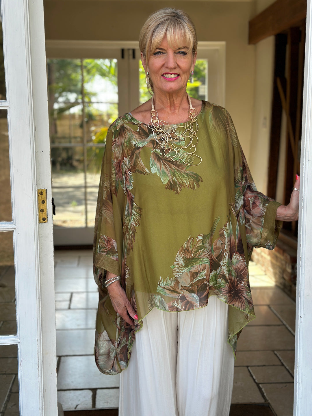 Mia Floral Silk Blouse | Lime