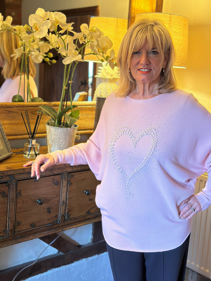 Pearl Heart Batwing Jumper | Soft Pink