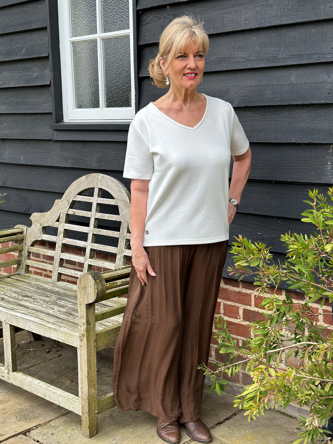 Luxe V-Neck Jersey Tee - Malissa J | White