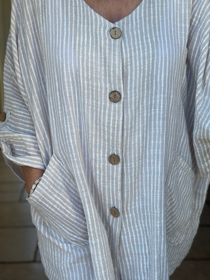 Urban Stripe Linen Top | Beige